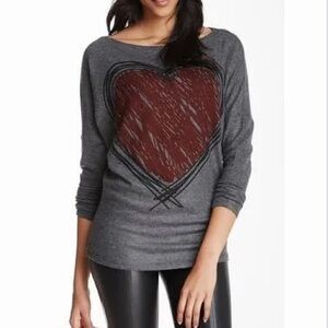 Drop Sleeve Gray Heart Sweater